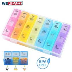 Weekly Pill Organizer, 3-Times-A-Day 7 Days Moisture-Proof Pill Case Medication Portable Travel Container for Vitamins, Fish Oil