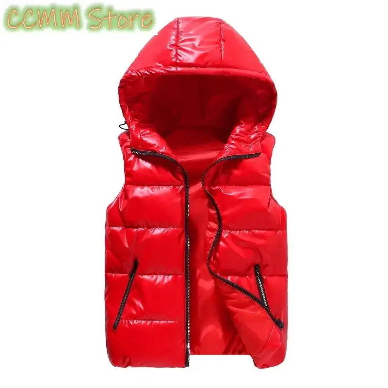 

New Women Winter Vests Hooded Short Bright Color Vest Cotton Padded Jacket Sleeveless Female Winter Fashion Waistcoat Vest
