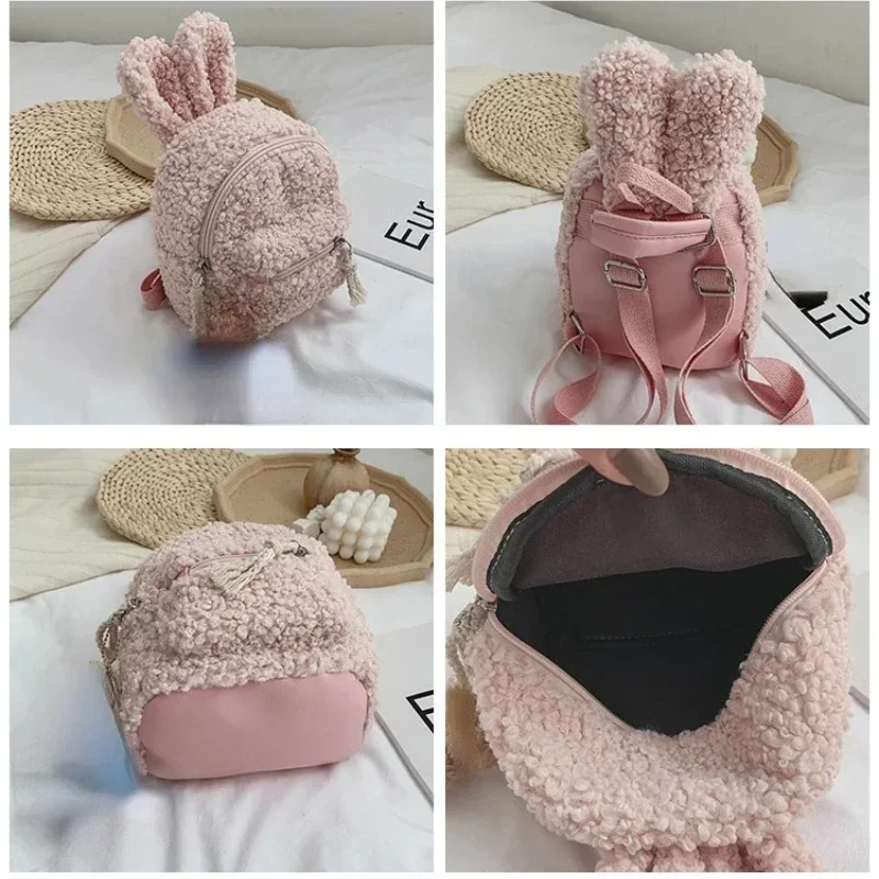 2023 Cute Kids Backpacks Cartoon Bunny Hat Plush Bag Backpacks for School Children Girls\' School Mini Cartoon Backpack