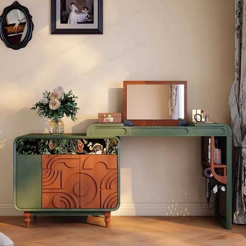

French antique dresser, chest, integrated storage French retro dresser, retractable flip mirror dresser