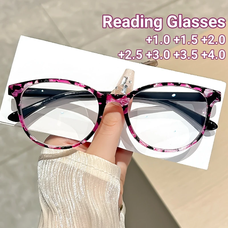 

Fashion Printed Anti Blue Light Presbyopia Glasses Retro Round Plastic Reading Glasses High-definition Hyperopia Eyeglasses