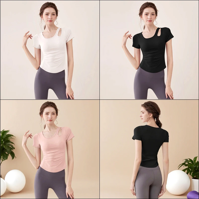 

New Style Short-sleeved Sports Fitness Pilates Yoga Wear Tops High-end T-shirt With Chest Pad