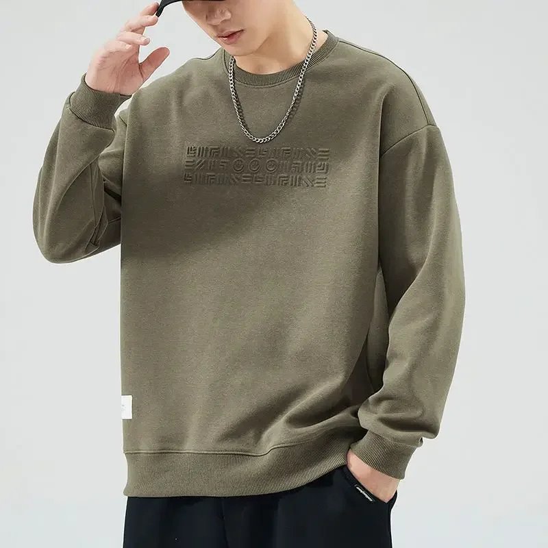 

LIBIELIY LIBIELIY Out Streetwear Autumn Winter Sweatshirts Men Solid O-Neck Letter Fashion Trend High Street Casual Long Sleeve