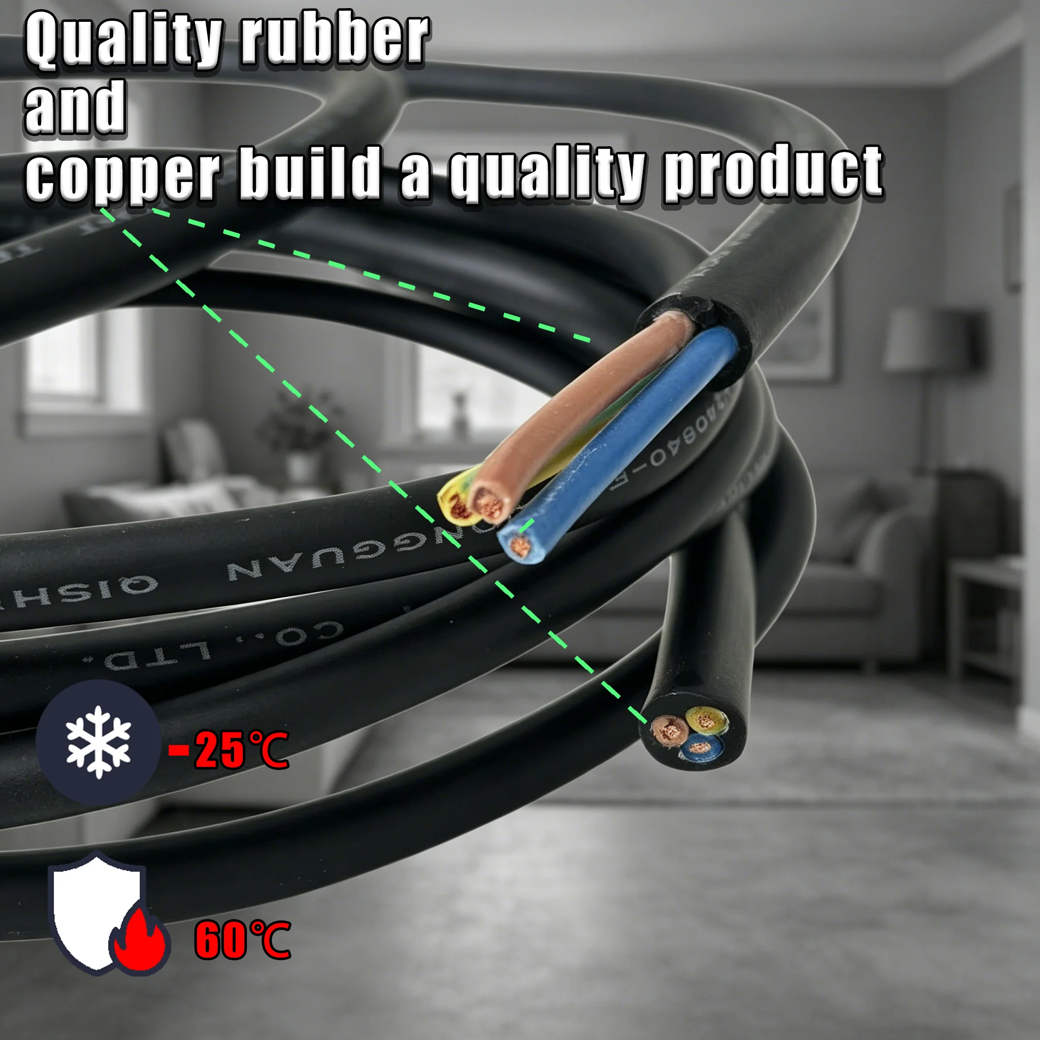 3 Core H05RR-F Rubber Cable 0.75mm² Flexible Wire 1.8/3/5/10/15/20/30M for LED Lamp Lighting Home Appliance DIY