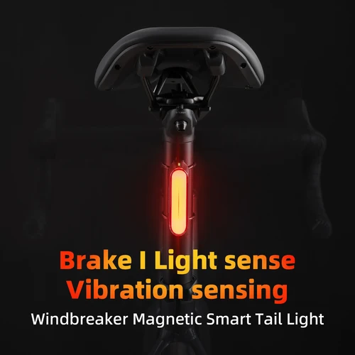 Imagen 2 del producto Luz trasera de bicicleta ROCKBROS, luz magnética para bicicleta IPX6, resistente al agua, montaje recargable tipo c, luz trasera con Sensor inteligente de 7 modos