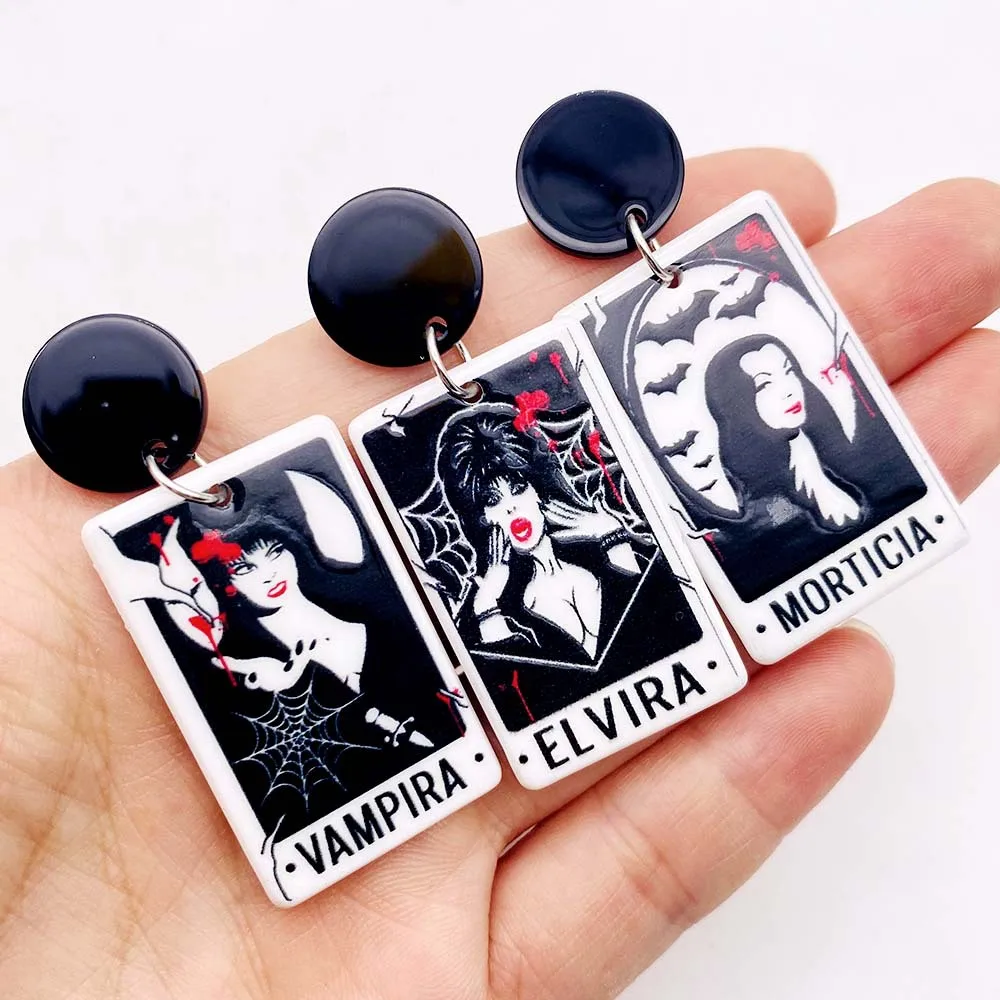 Fashion Halloween Cartoon Bat Earrings Tarot Card Acrylic Drop Earrings for Women Girl Birthday Holiday Jewelry Gift