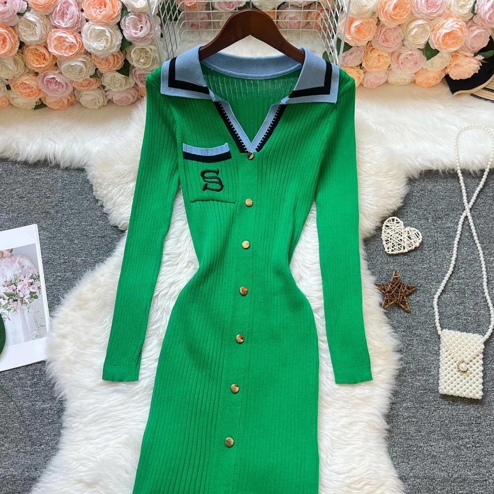 YuooMuoo Chic Fashion Sexy Wrap Hips Knitted Maxi Dress Women Brand Fashion Embroidery Long Sleeve Sweater Dress Autumn Vestido