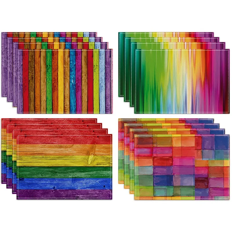 

4/6/8 шт. льняная подставка для столовых приборов в радужную полоску, украшение для журнального столика, необрастающая и теплоизоляционная скатерть.