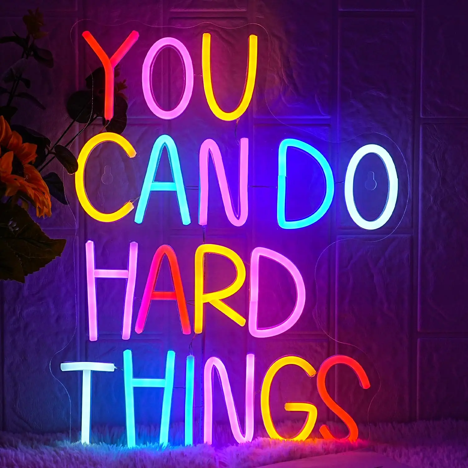 You Can Do Hard Things Neon Sign Wall Classroom Decor for Bedroom Birthday Party Classroom Backdrop Aesthetic Decoration