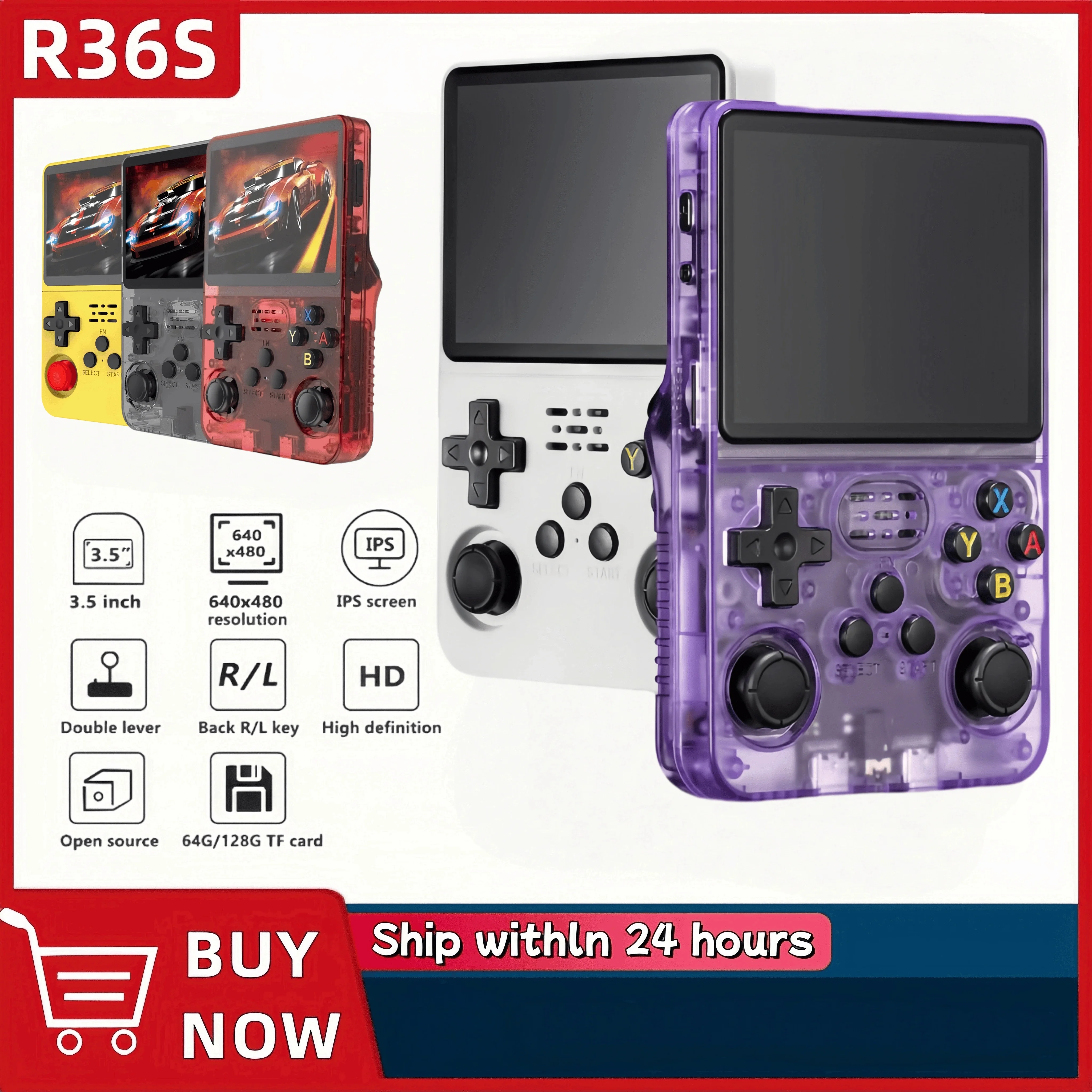 Retro R36S Handheld Video Game Console 3.5 Inch IPS Screen 128GB Preloaded Games Portable Pocket Player Linux System