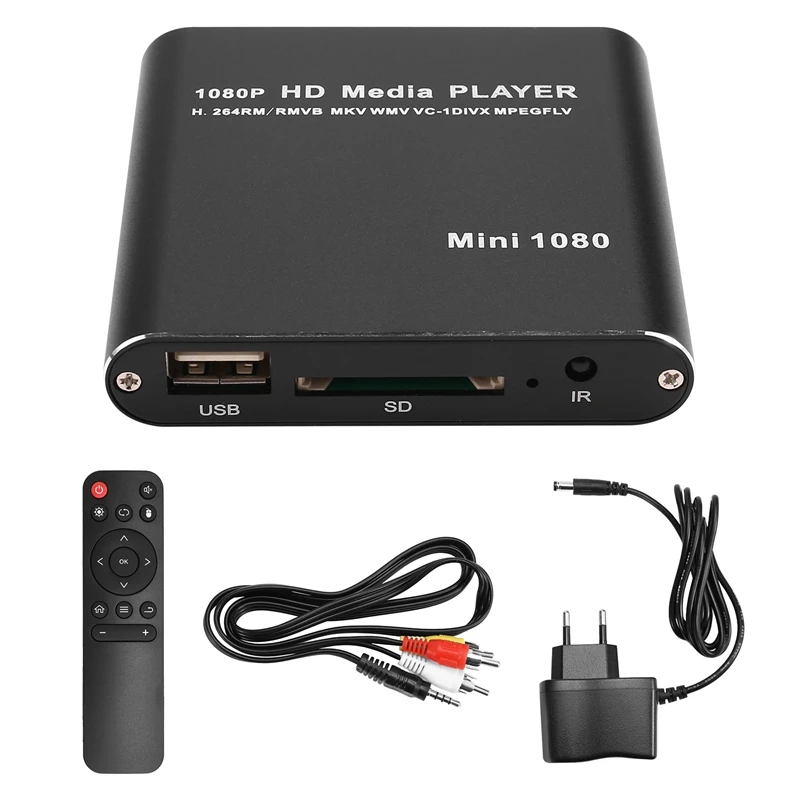 MKV H.264 HDD Multimedia Player Full HD 1080P USB Media Player With SD Media TV Box Support RMVB WMV HDD Player EU PLUG