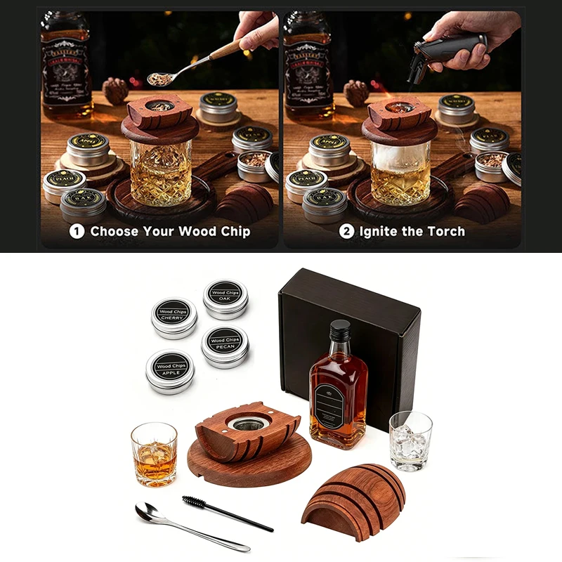 

Whiskey Smoked Set, For Cocktails, Birthday Whiskey, Contains Wood Chips - 4 Flavors Of Old-Fashioned Beverage Smoking Agent