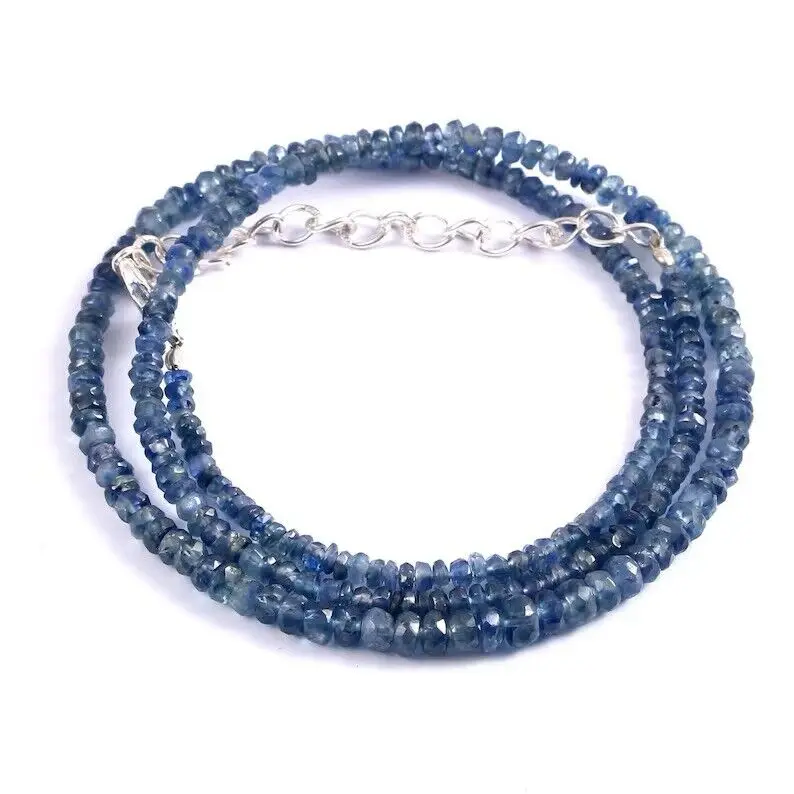 

Natural Blue Sapphire Round Faceted Beaded Necklace (4-2mm)