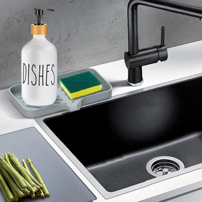

Kitchen Sink Sponge Holder Silicone Soap Dish Bar Soap Holder Self Draining Anti-slip Storage Rack Bathroom Supplies