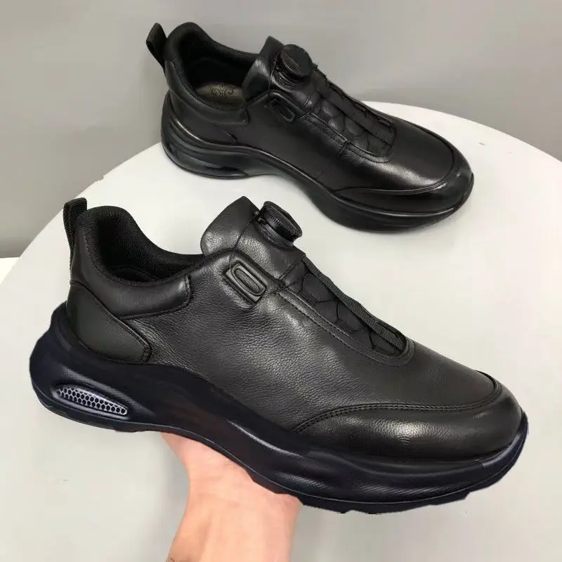 2026 New Men Leather Sneakers Thick Sole Durable Breathable Waterproof Anti Slip Casual Walking Shoes