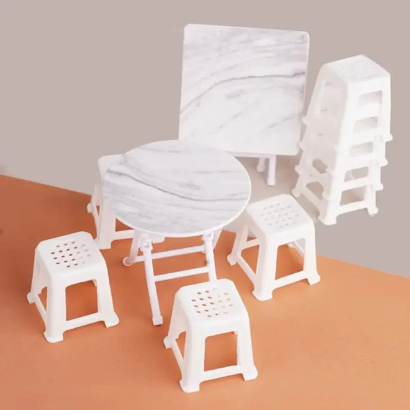 1/12 Poppenhuis Simulatie Tafel Stoelen Model Set Poppenhuis Mini Meubels Decoratie Poppenhuis Accessoires Fantasiespel Speelgoed