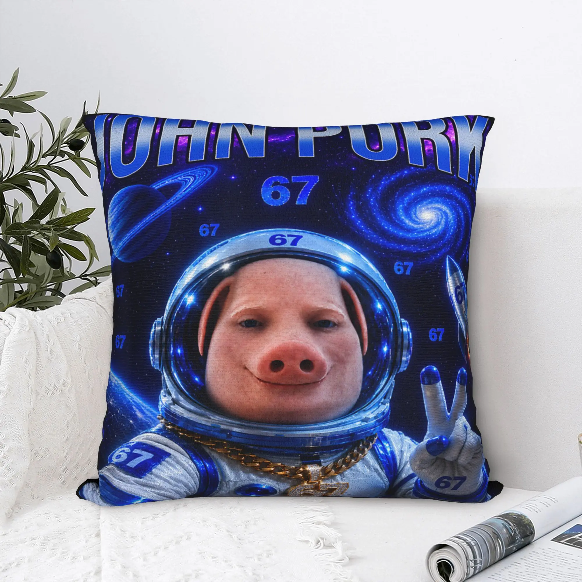 John Pork 67 Astronaut Space is Calling Meme Pillow Cover Design Cushion Cover Trendy Pillow Case For Office Car Home Decor