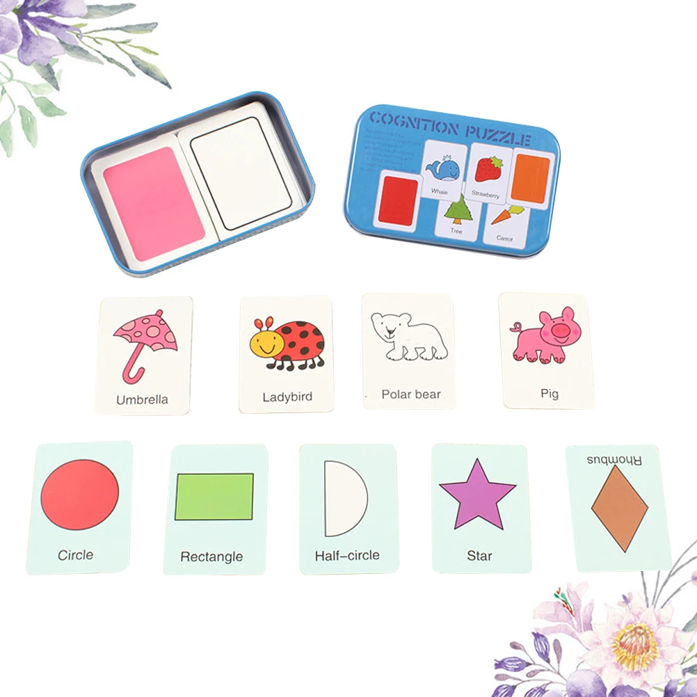32 pz 1 Set Bambini Alfabetizzazione Puzzle Board Scatola di latta Giocattoli educativi Apprendimento precoce Gioco cognitivo Carta di riconoscimento della forma blu