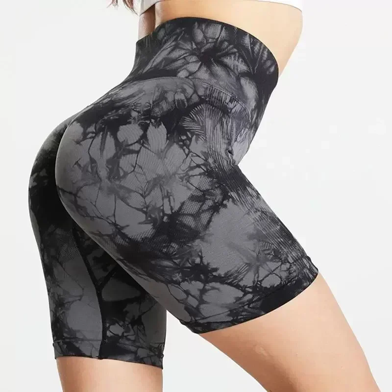 ChunxingComfortQuickDryTightSportsShortsWomenTieDyeHighWaistYogaShortsFitnessYogaShortsPêssego Hip Compressão Calças Esportivas