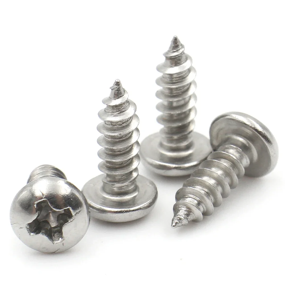 Phillips Pan Head Self-Tapping Screw 304 Stainless Steel M1-M6 10-100Pcs Cross Recessed Wood Plastic Assembly Fastener