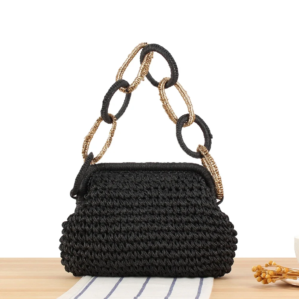 

Сумки для пельменей с кольцевой ручкой для женщин, сумка-клатч, летняя тканая пляжная сумка с зажимом, богемная дорожная соломенная сумка через плечо с облаком