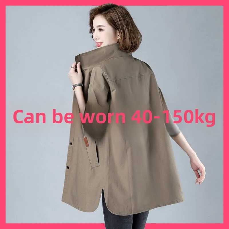 ربيع الخريف جديد Sle منتصف طول معطف المرأة حجم كبير Faionable رقيقة لون نقي عادية فضفاضة تناسب معطف طويل Sve