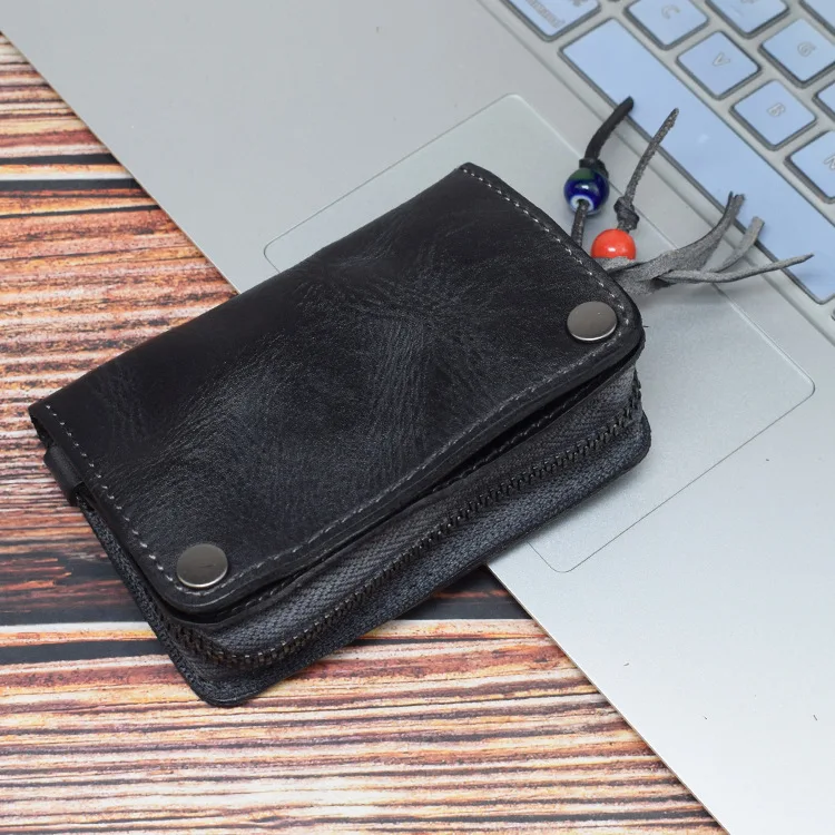 กระเป๋าใส่กุญแจหนังวัวแท้จากออสเตรเลีย ดีไซน์เรียบง่าย กระเป๋าใส่กุญแจแบบมีซิปสไตล์เรโทร กระเป๋าผู้ชาย