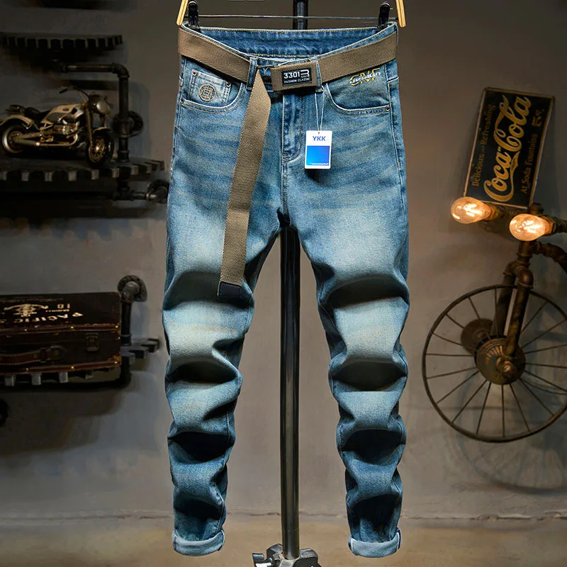 

2024 Spring and Autumn New Fashion Trend Elastic Blue Jeans Men's Casual Loose Comfortable High Quality Small Foot Pants 28-38