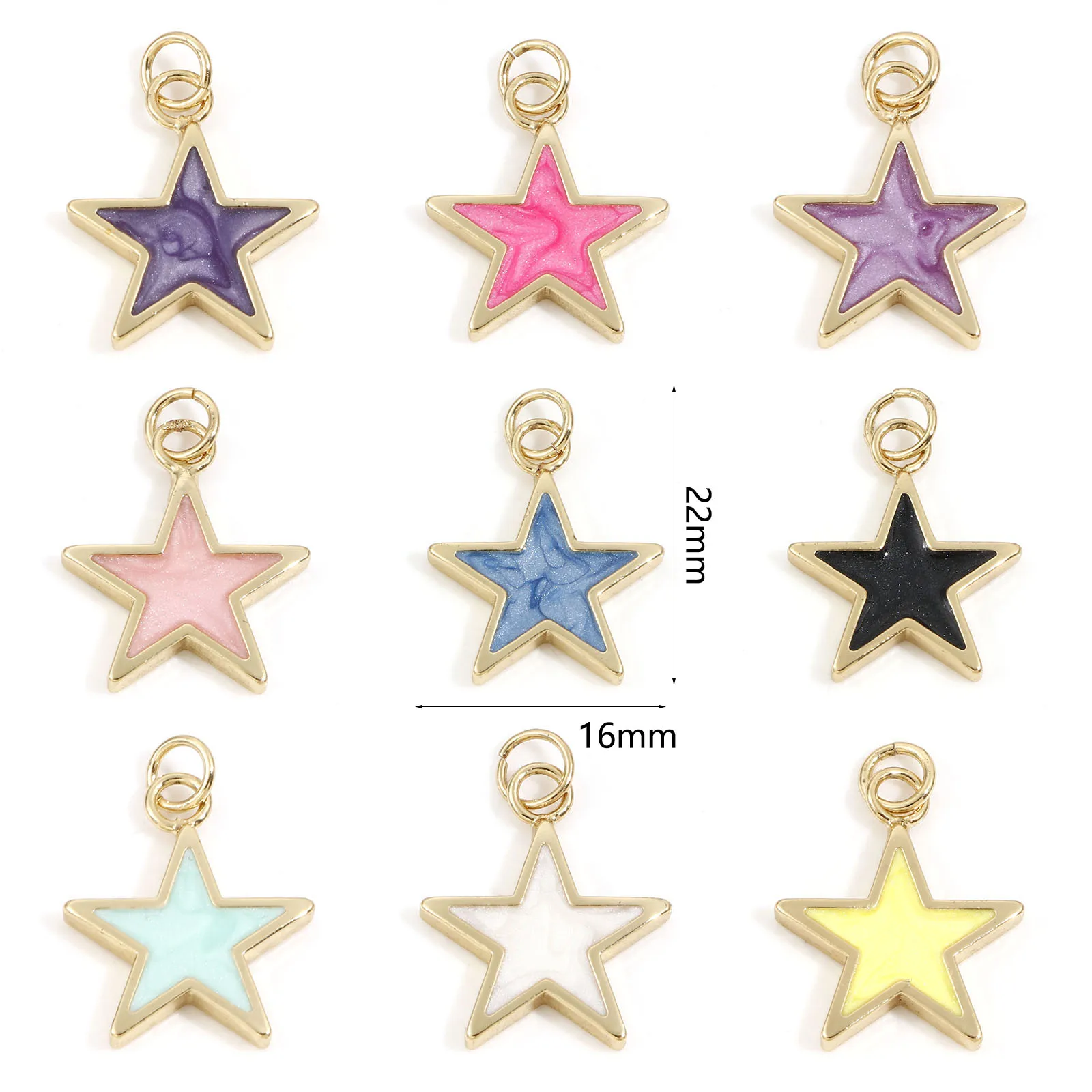 2PCs  Pentagram Enamel Charms 18K Gold Plated Copper Galaxy Charms Pearlized Star Charms Pendants for Diy Jewelry 22mm x 16mm