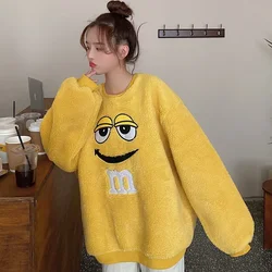 Lamb Wool Idle Style Loose-fit Sweatshirt For Women Fleece-lined Thickened Salt System Streetwear Jacket