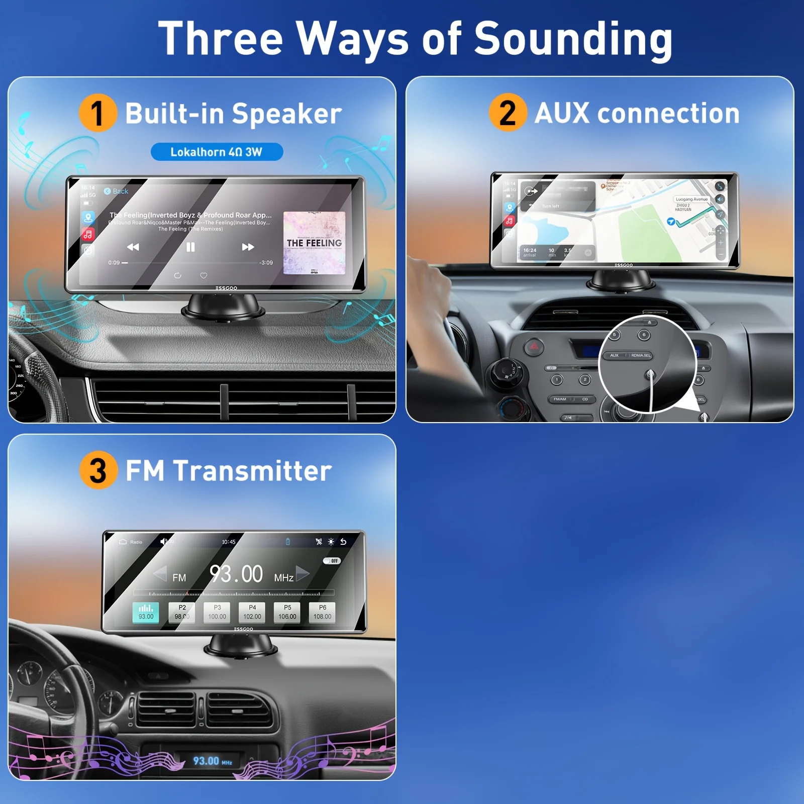 CarPlay-Bildschirm für Auto Apple CarPlay & Android Auto, HD-Touchscreen-Autoradio, Bluetooth, GPS-Navigation