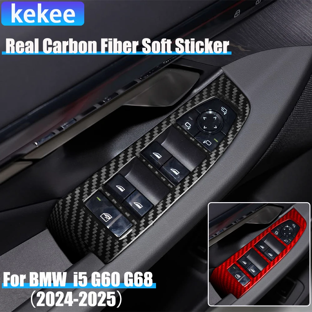

Real Carbon Fiber Car Accessories Window Lift Decorative Panel Trim Cover Soft Sticker For BMW 5 Series i5 G60/G68 BEV 2024 2025