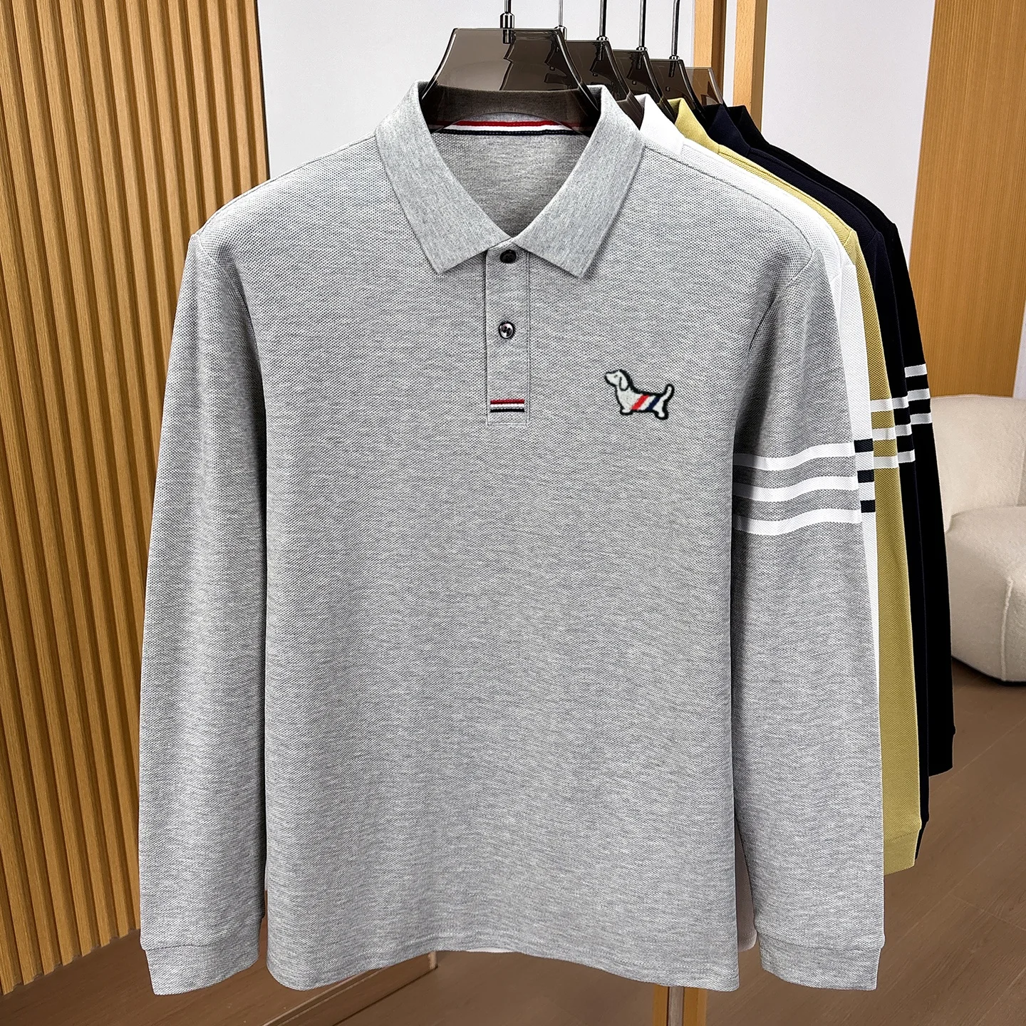 Hochwertige 100% Baumwolle Langärmel Polo Shirt Mode Marke Männer neue Cartoon Welpen Stickerei Komfort Herbst Casual Streifen T-Shirt – Detail 6