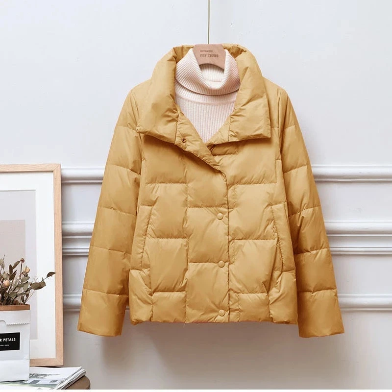 2023 Thin Down Cotton Women Coat Autumn Winter New Korean Version Short Baseball Uniform Female Leisure Wild Stand Collar Parka