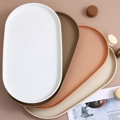 Oval Plastik Saklama Tepsisi Yeniden Kullanılabilir Yiyecek Servis Tepsisi Tatlı Meyve Tepsisi Mutfak Düzenleyici Çok Amaçlı Takı Teşhir Tepsisi