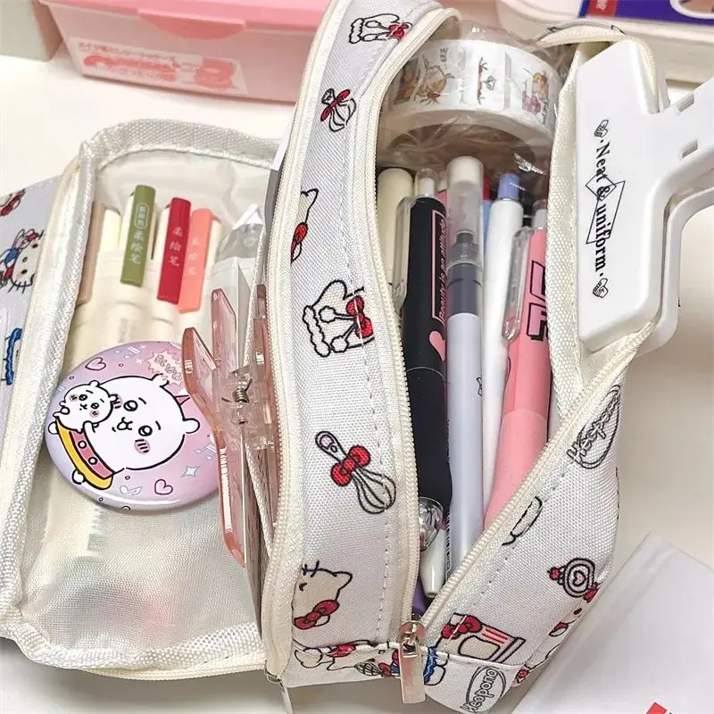 Sanrio Kawaii Anime Pencil Case Cartoon Hello Kitty Cute Canvas Pencil Case Printing Portable Cosmetic Bag Creative Girl Gifts