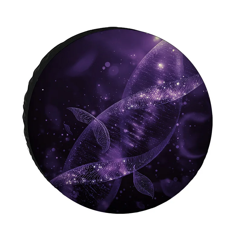 Purple Gradient Cosmic Backdrop Featuring A Translucent Vein-Like DNA Helix Pattern On A Tire Cover, Made Of Polyester Fiber Wit