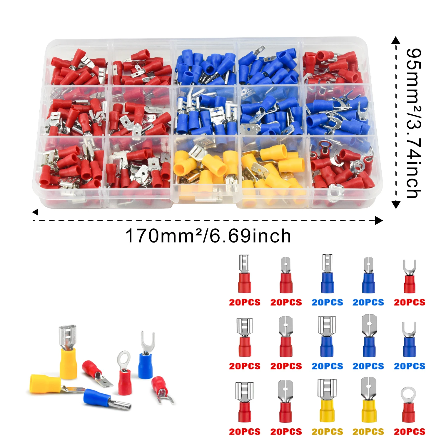280pcs Wire Connector Kit Male Female Insulated Terminals Cold Crimp Terminals Assorted Crimp Terminals Spade Butt Connector Kit