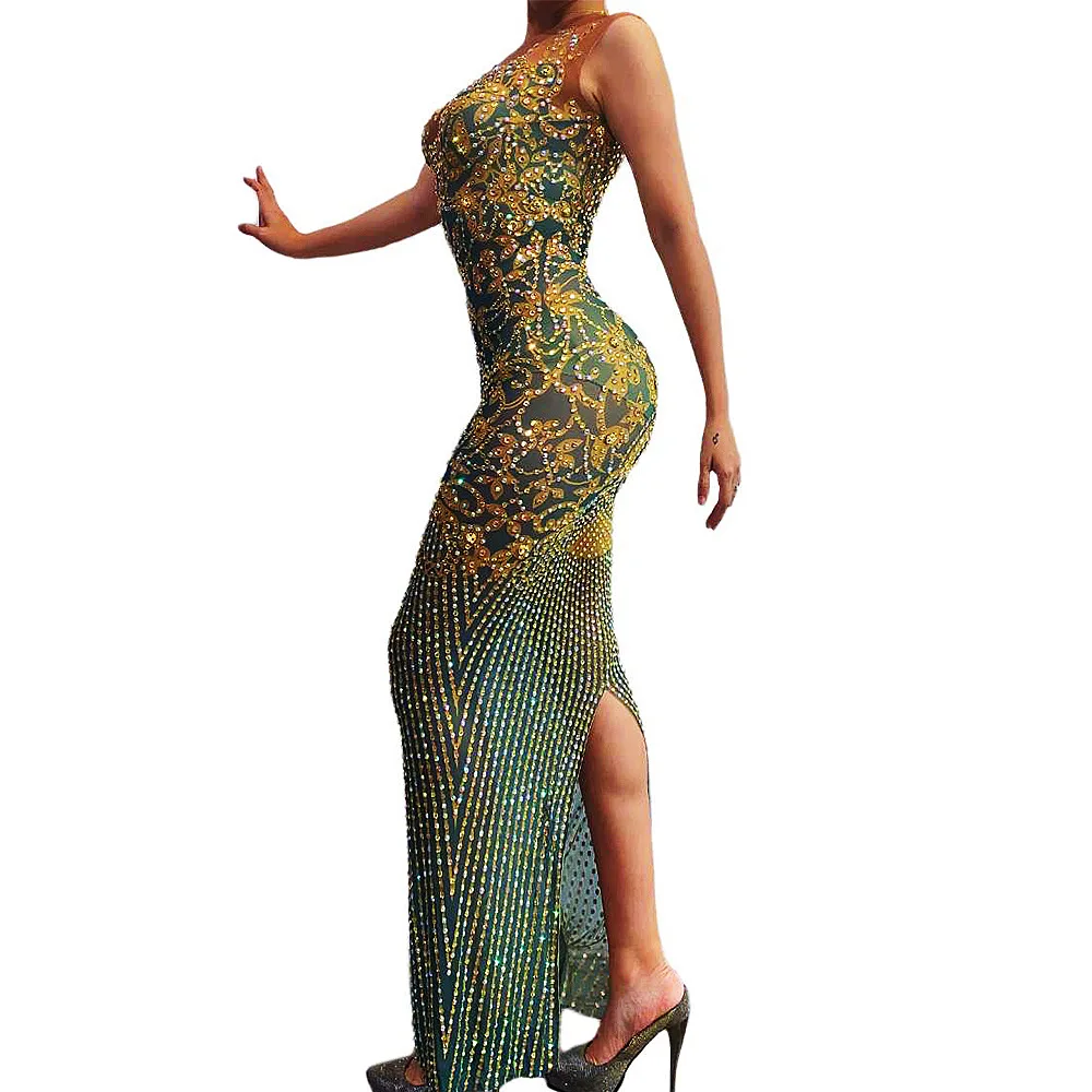 

Women Sexy Long Dress Crystal Rhinestones Sequin For Evening Party Birthday Club Outfits Prom Drag Costume Queen 2026 New