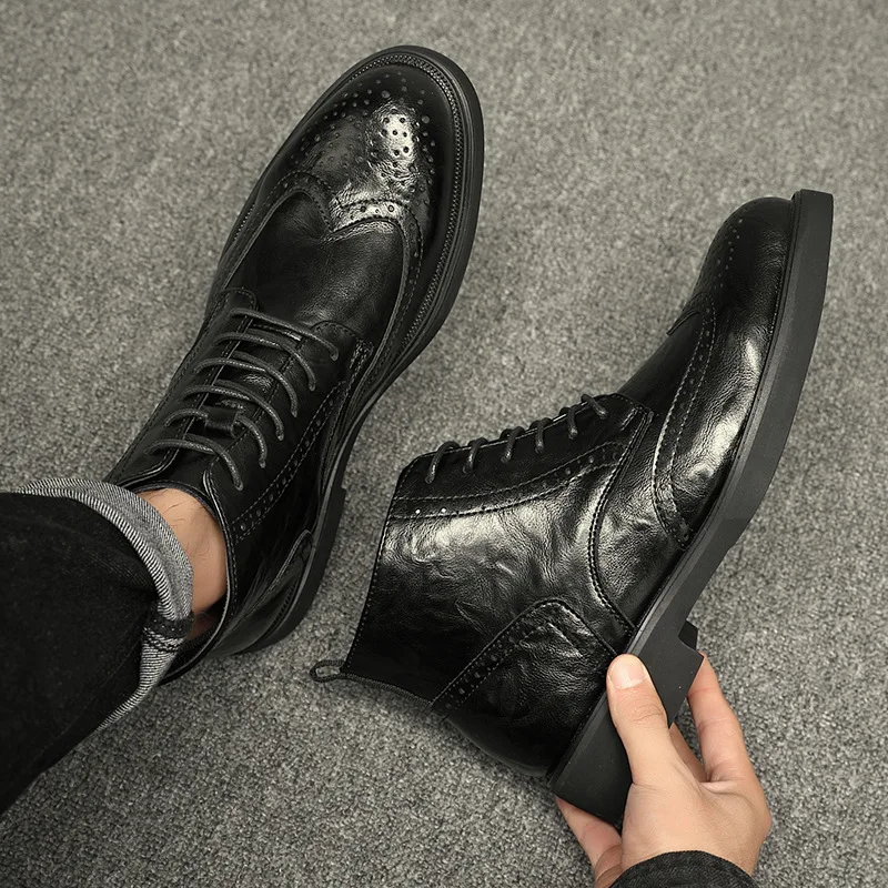 LIHUAMAO, botines retro informales para hombre, calzado deportivo, zapatos informales, botas de moto, zapatos de trabajo de alta calidad para senderismo al aire libre
