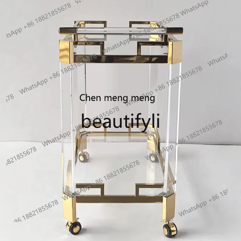

Mobile trolley High-end, gold stainless steel dining cart Acrylic vegetable truck H