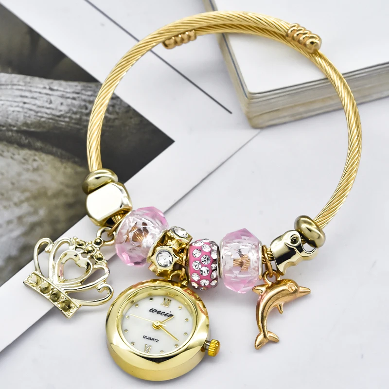 Женские часы-браслет Love со стильным декором, изысканные круглые кварцевые часы, повседневная элегантность