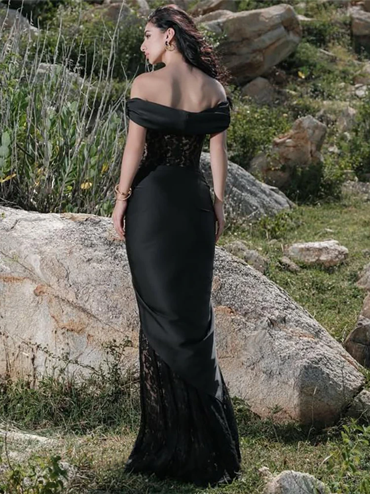 Nibber セクシーなスラッシュネックドレス女性ラップノット背中の開いたパッチワークジャカードリボンシックな休暇パーティー誕生日パーティー Vestidos