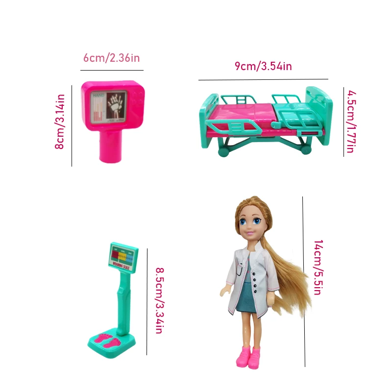 医療用テーマプレイセット、面白いロール-おもちゃ、かわいい人形とアクセサリーをプレイ、ギフトボックスパック、クリスマス誕生日プレゼント、5 "、14cm