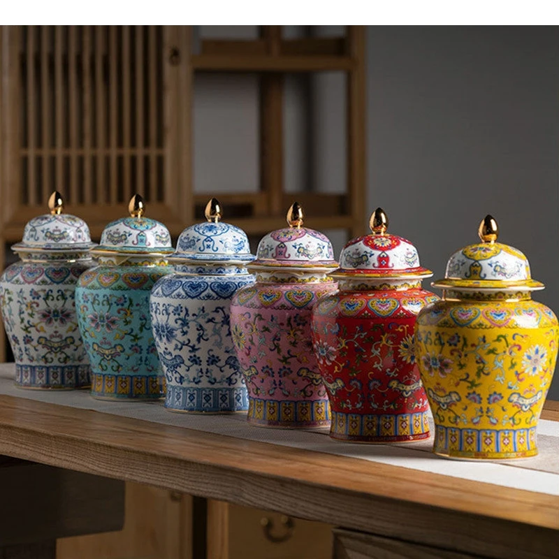 Chinese Ceramic Tea Can Sealed Retro General Ginger Crafts Decoration Home Organizer