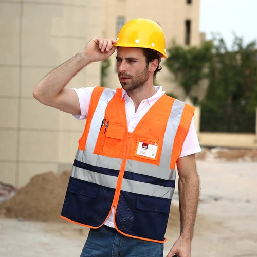 Mesh Work Vest Traffic Riding Vest with Multi-pocket and Zipper
