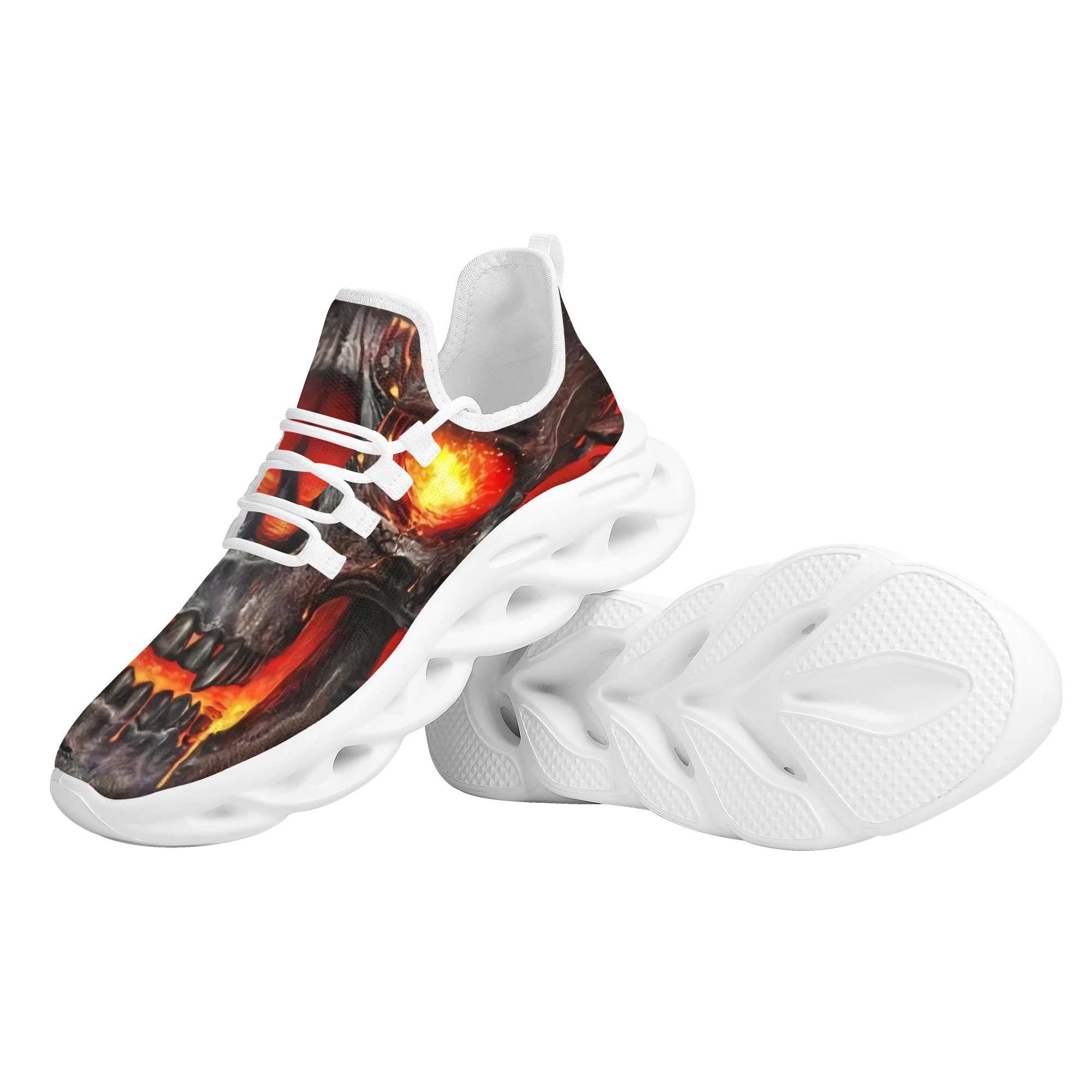 Cool Print Flame Skull Man Shoes Art Graffiti Outdoor Casual Shoes Soft Sole Comfortable Breathable Jogging Shoes