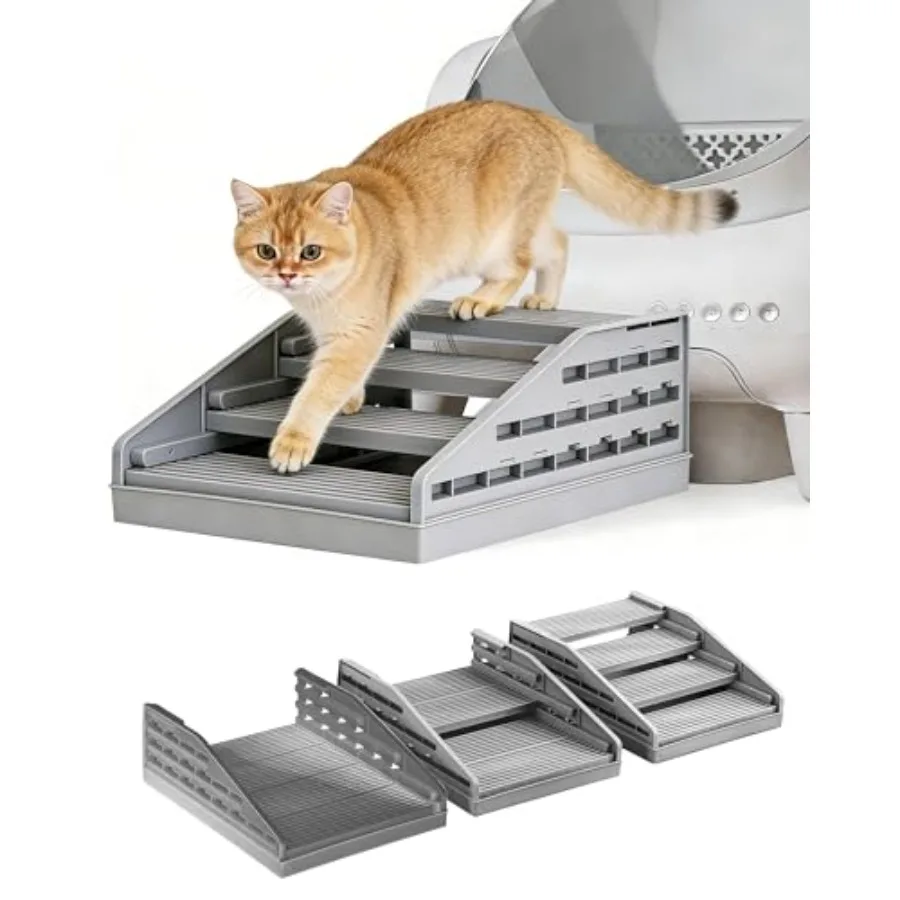 

Litter Box Ramp Adjustable Cat Steps for Litter Box Fits Automatic and High-Sided Litter Boxes Non-Slip Cat Steps with Litter T