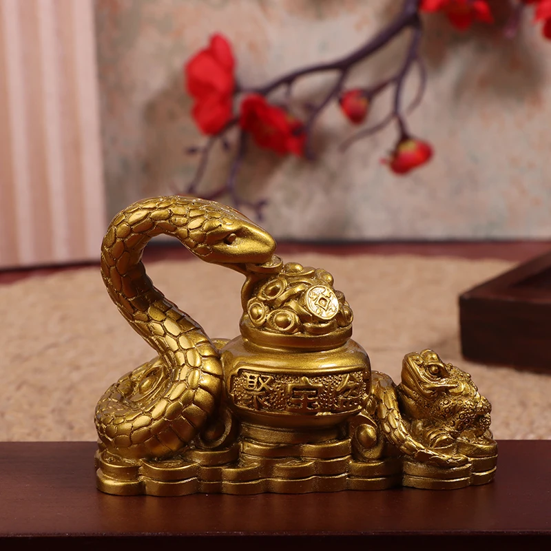 

Gold Feng Shui Snake Toad Statue Figurine Coin Money Wealth Luck Chinese Zodiac Mascot Home Decoration Ornaments