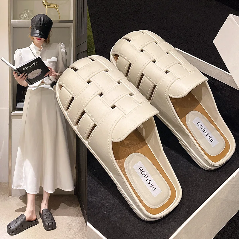 Roman Head Covered f Slippers Women's Summer Outdoor Office Wear 2025 New Sle Lazy Mules Slip-On Versatile Flat Heels